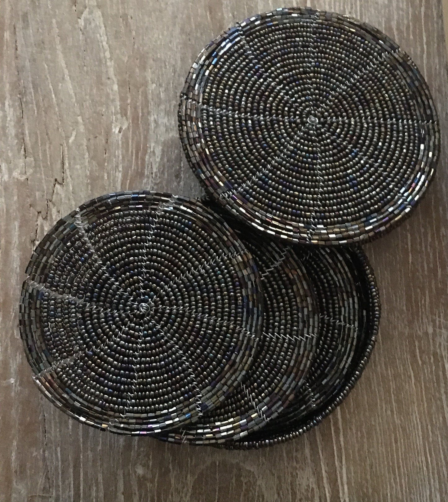 African Beaded Coaster Set - Black variety of colour - Set of 6