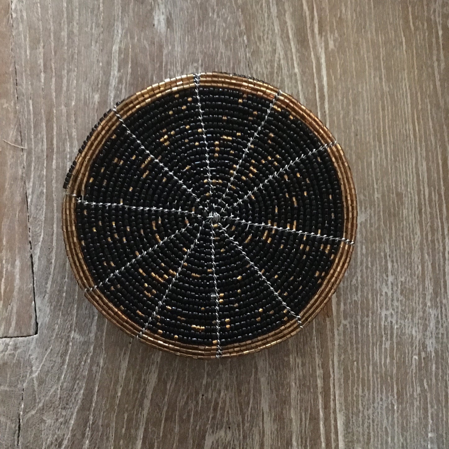 African Beaded Coaster Set - Black and Gold- Set of 6