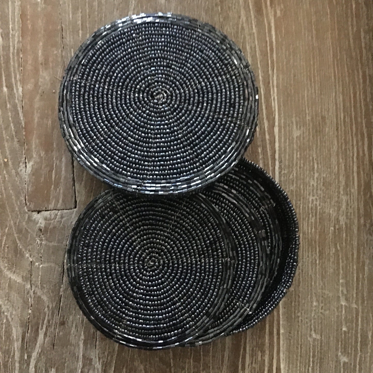 African Beaded Coaster Set - Charcoal colour - Set of 6