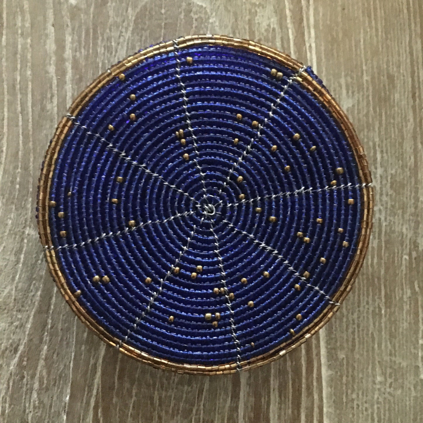 African Bead Coaster Set - Blue and Gold - Set of 6