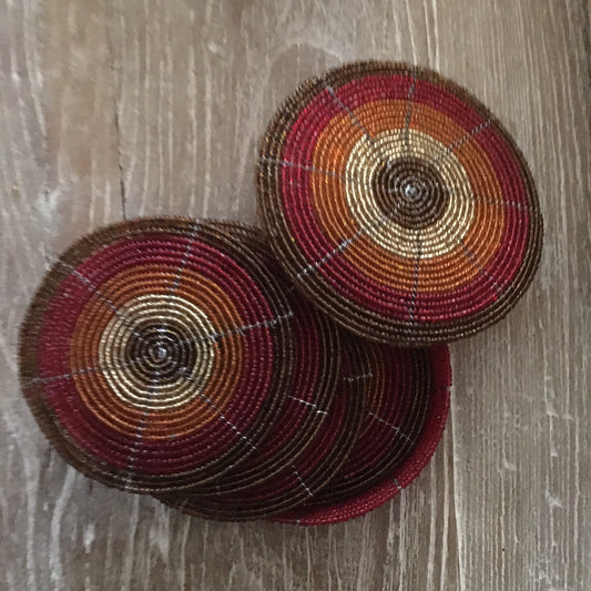 African Beaded Coaster Set - Autumn colour - Set of 6