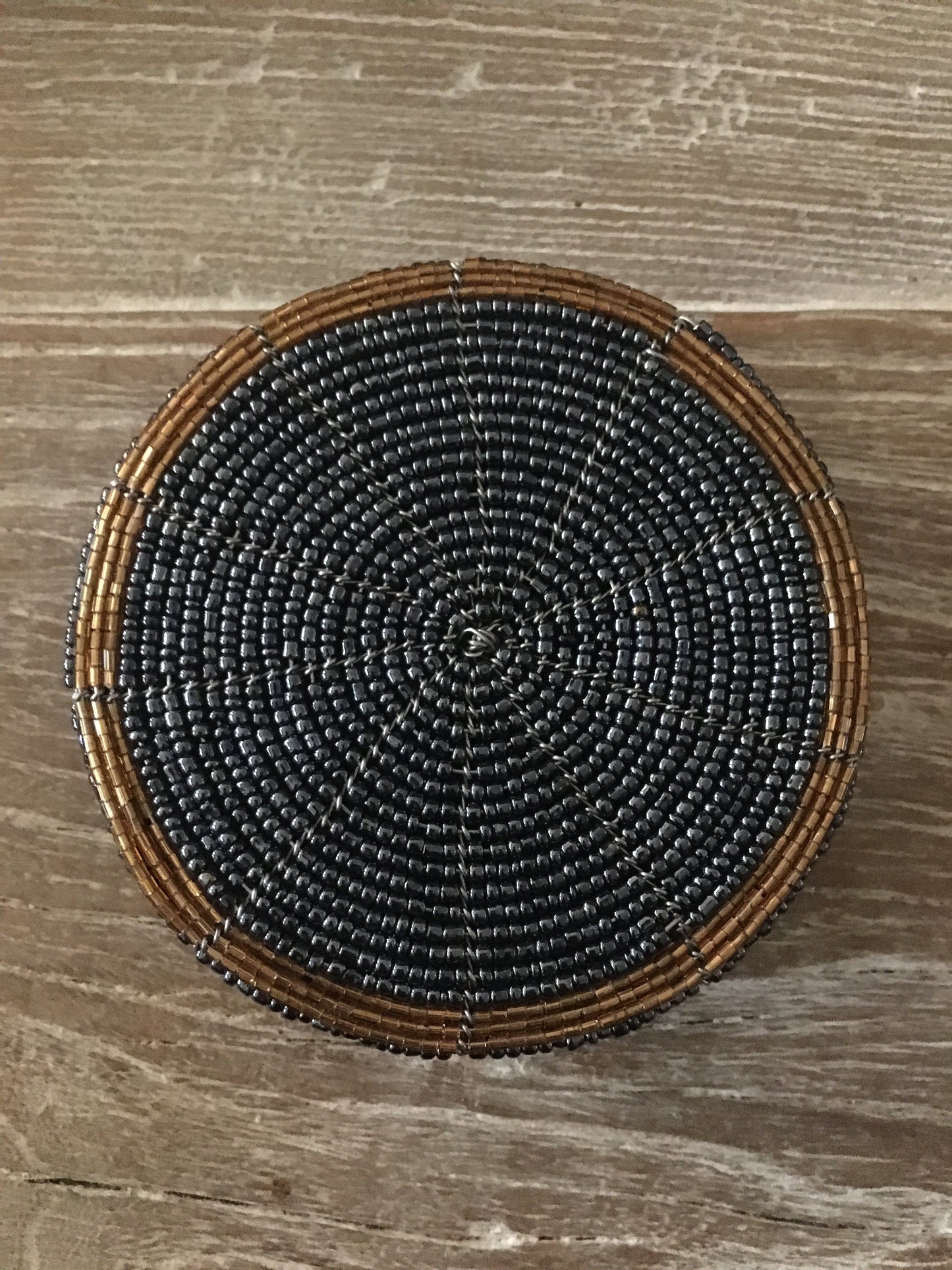 African Beaded Coaster Set - Charcoal and Gold colour - Set of 6