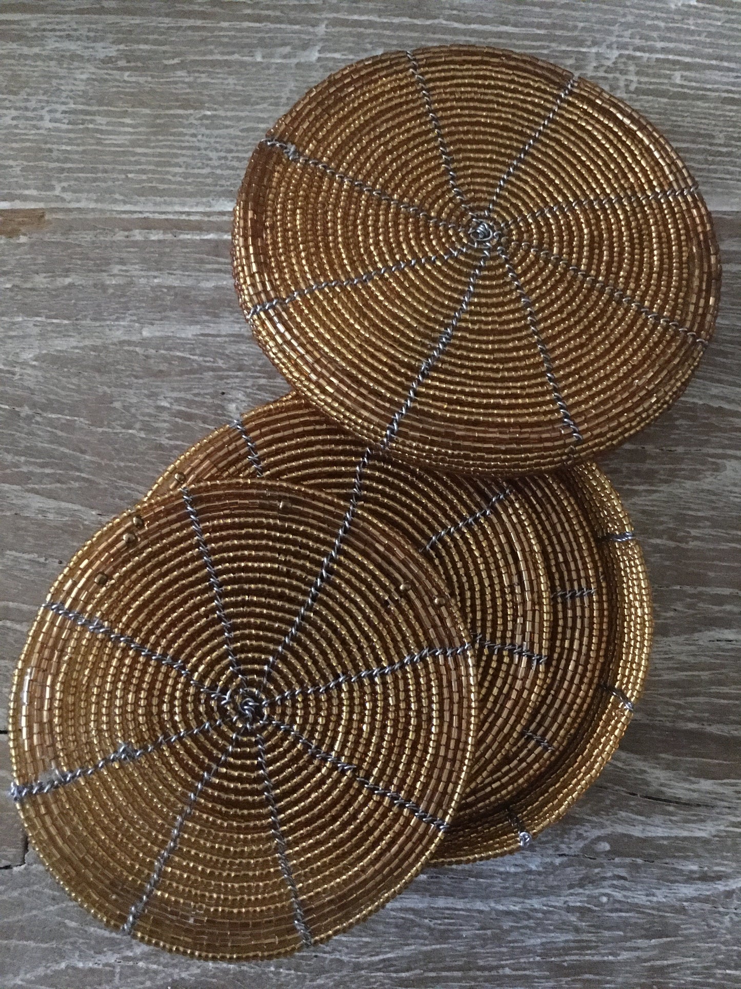 African Beaded Coaster Set - Gold colour - Set of 6