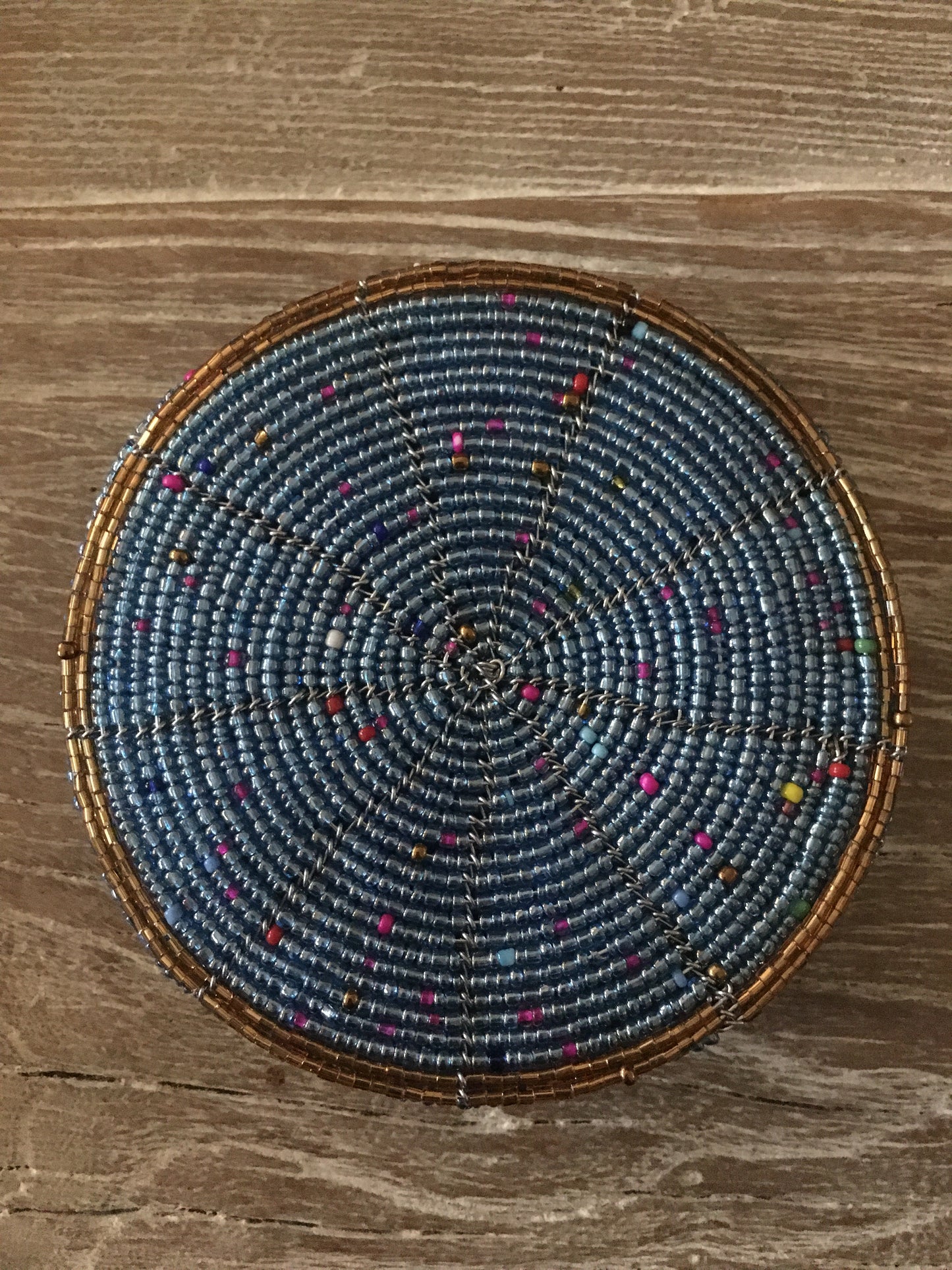 African Bead Coaster Set - Light Blue and Gold - Set of 6