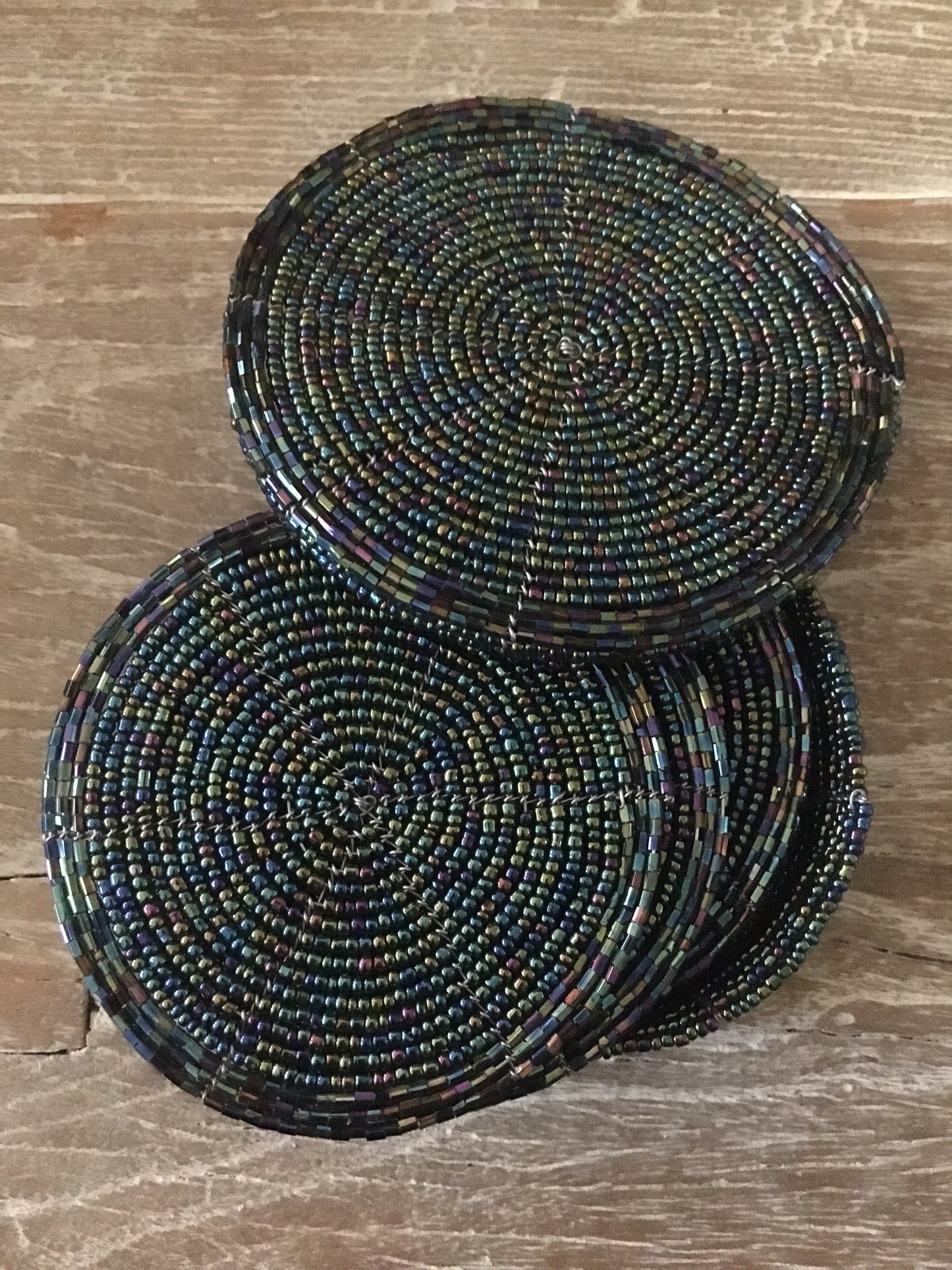 African Beaded Coaster Set - Cool colours - Set of 6