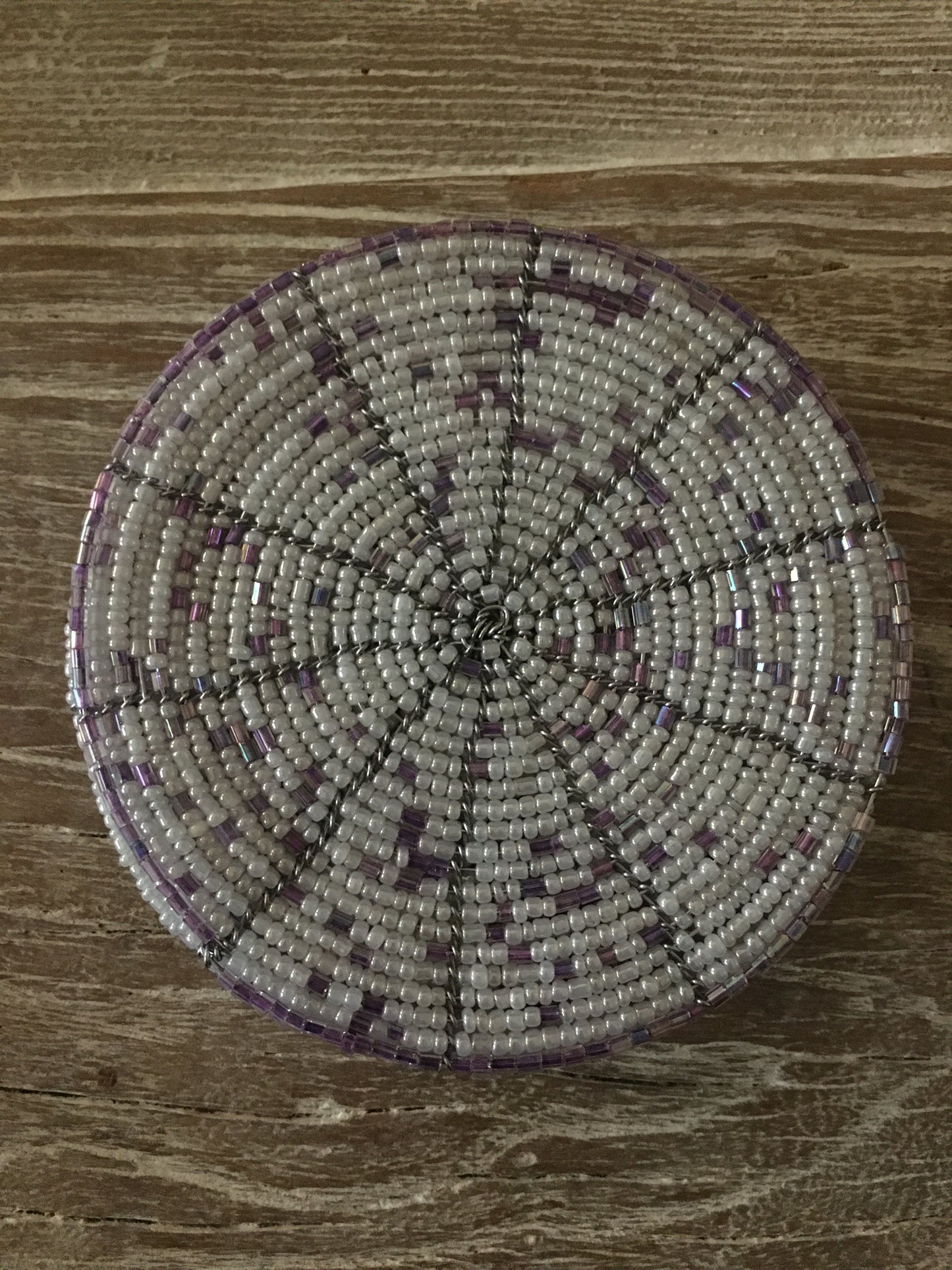 African Bead Coaster Set - White and Purple - Set of 6