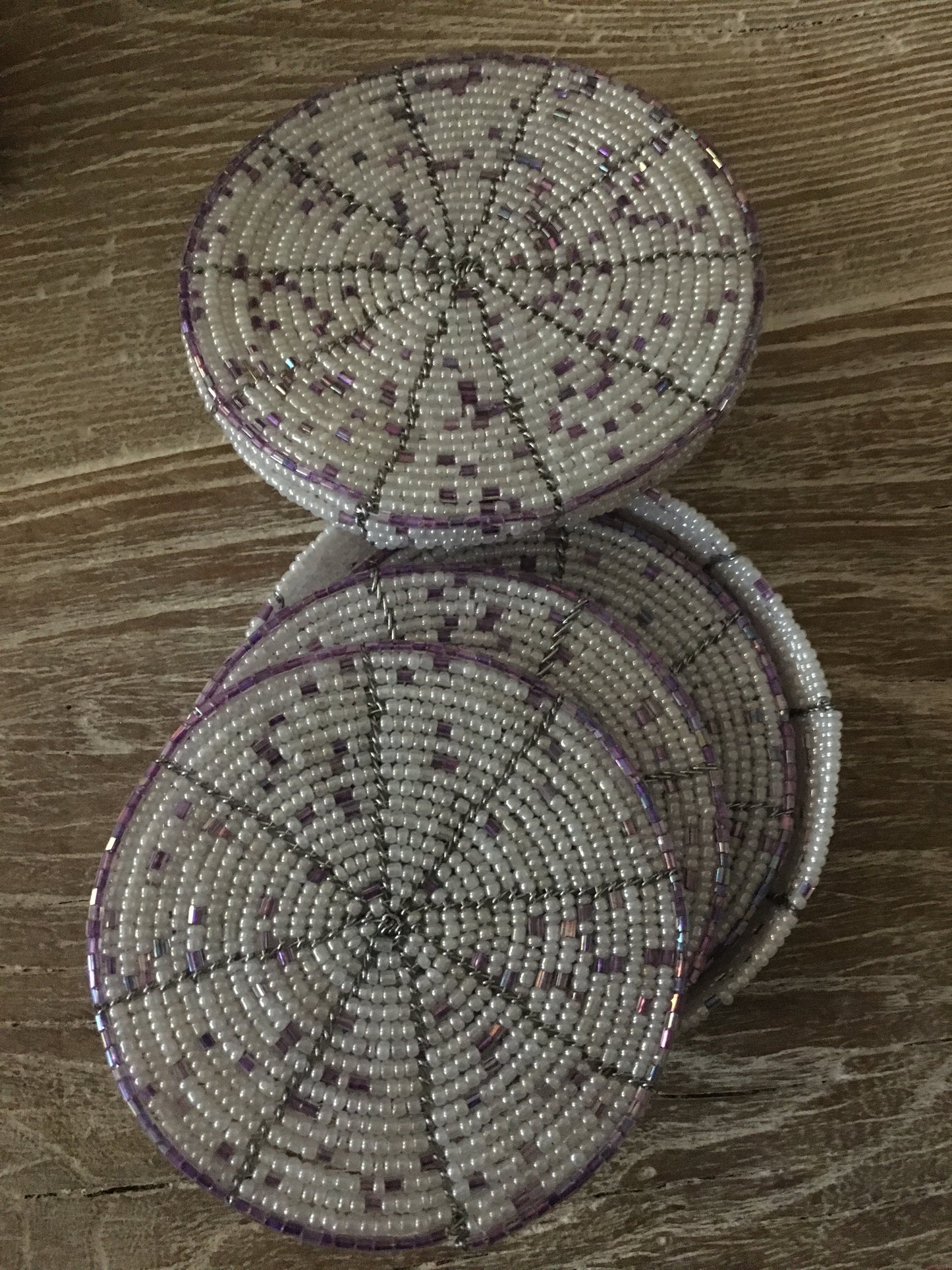 African Bead Coaster Set - White and Purple - Set of 6