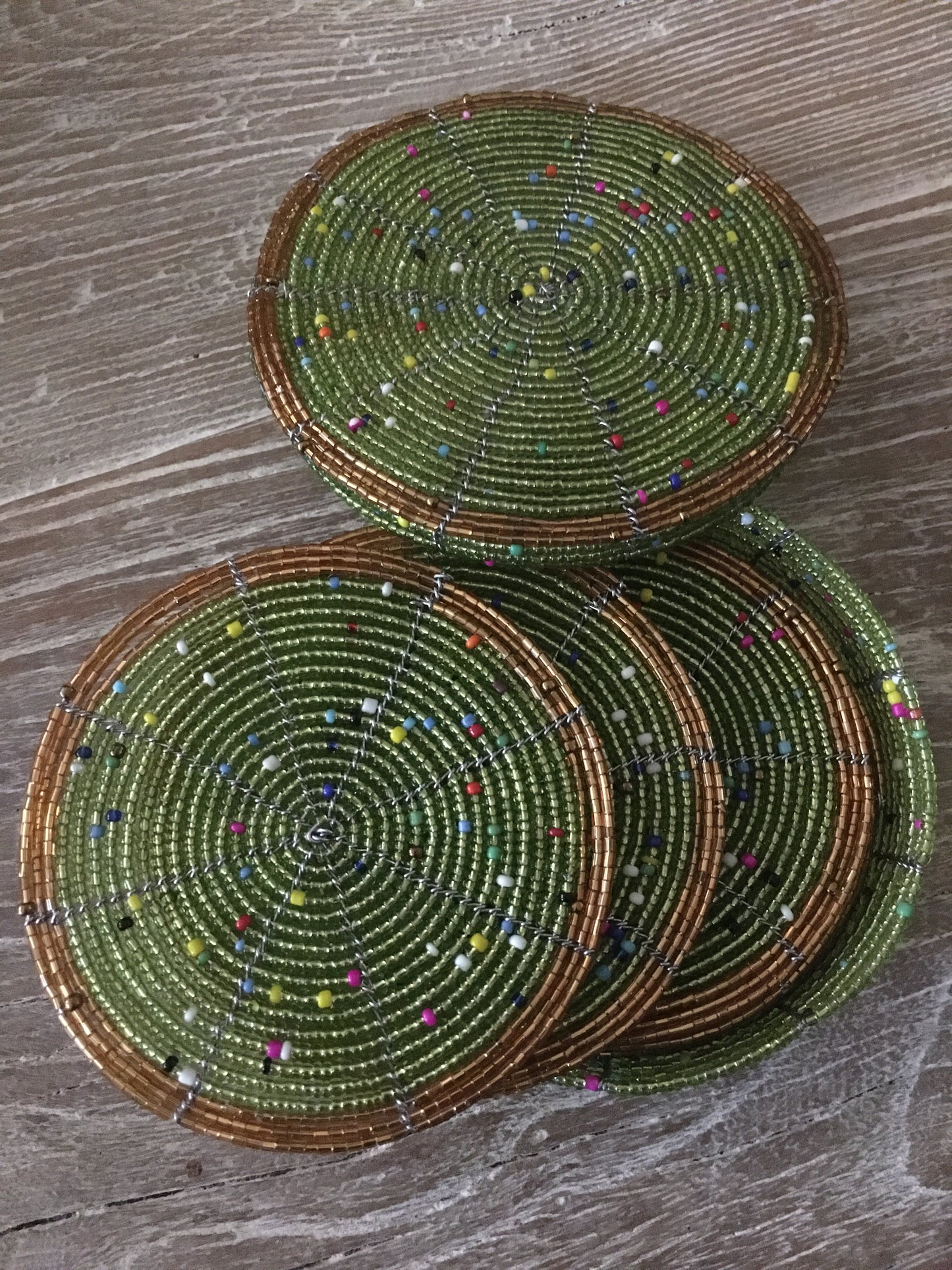 African Beaded Coaster Set - Green - Set of 6