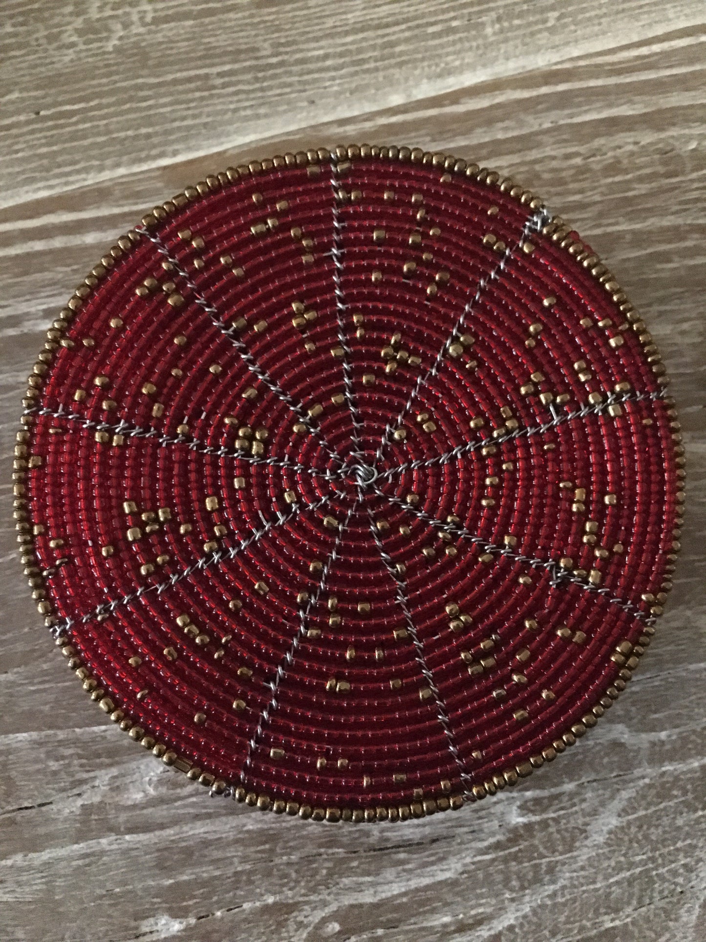 African Beaded Coaster Set - Red - Set of 6