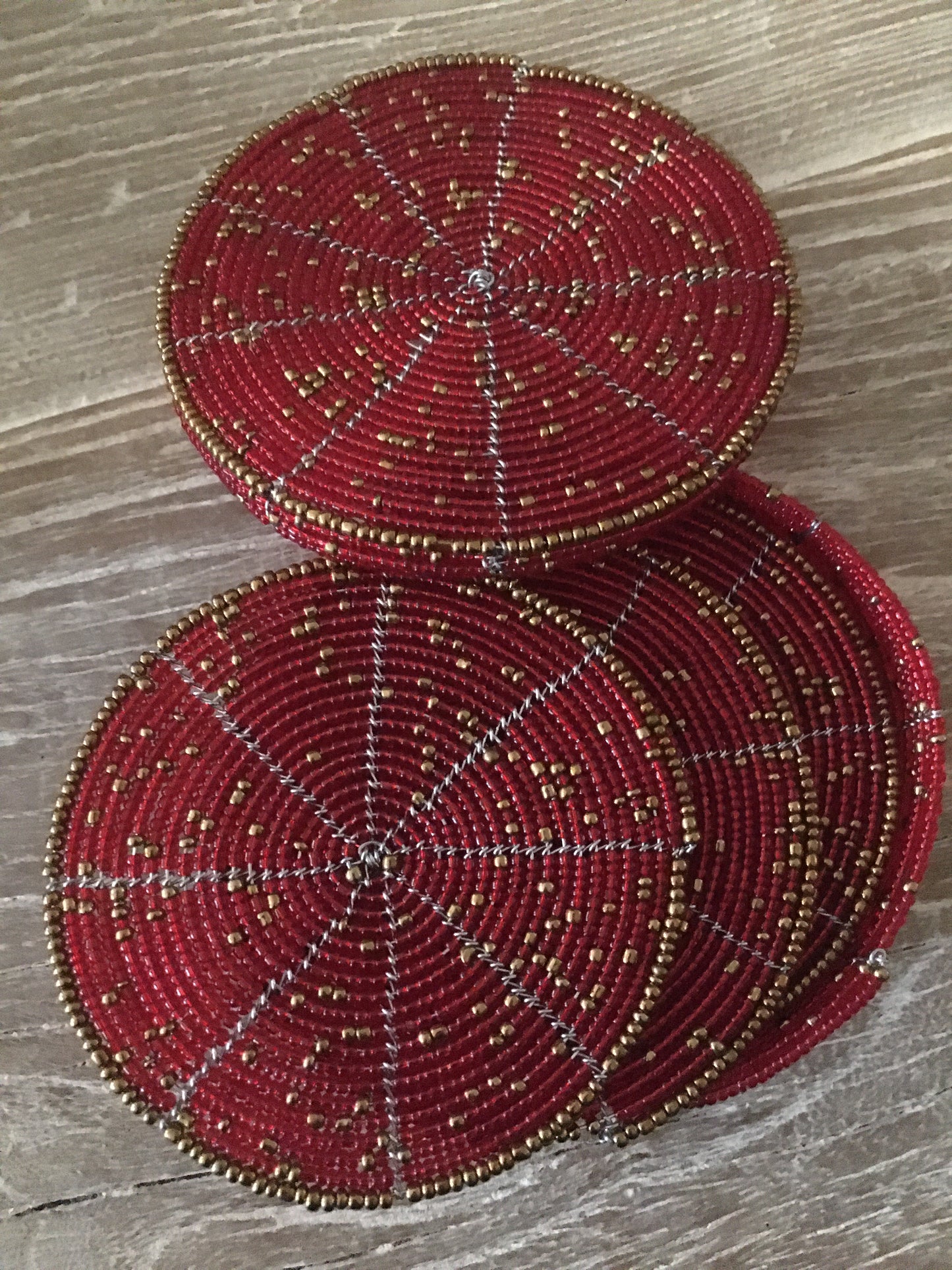 African Beaded Coaster Set Red Set of 6 ShelleyLifeByDesign