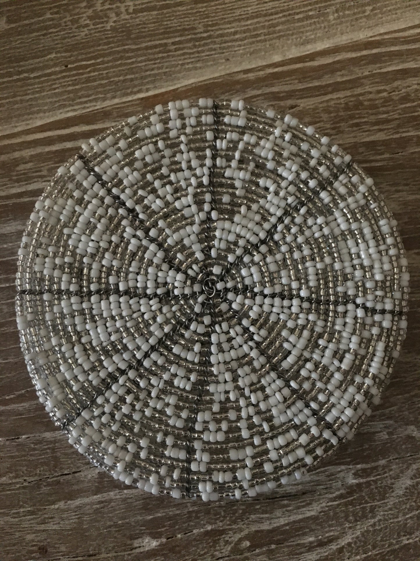 African Beaded Coaster Set - White and Silver - Set of 6